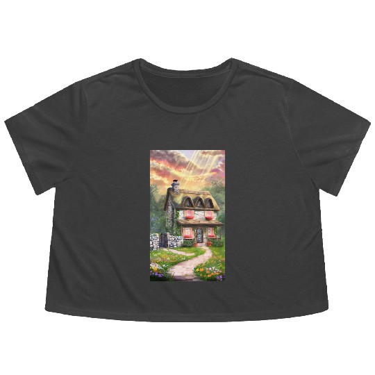 Fairy Tale Cottage in Sunrise Light Flowy Cropped Tees
