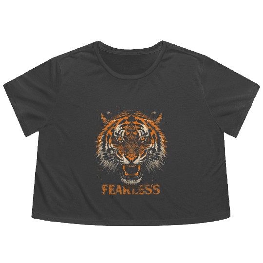 Fearless Tiger Expression Design Flowy Cropped Tees