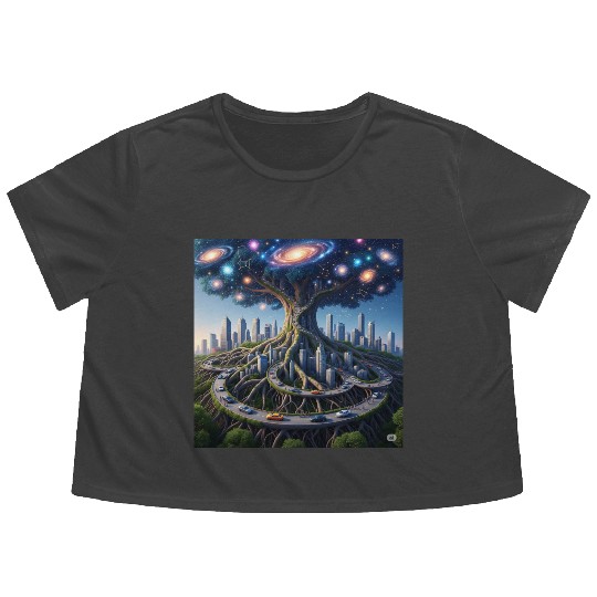 Celestial Urban Tree of the Cosmos Flowy Cropped Tees
