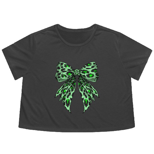 Coquette Bow Cheetah Animal Pattern Lime Green Flowy Cropped Tees