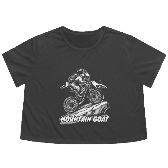 Mountain Goat on Bike Flowy Cropped Tees
