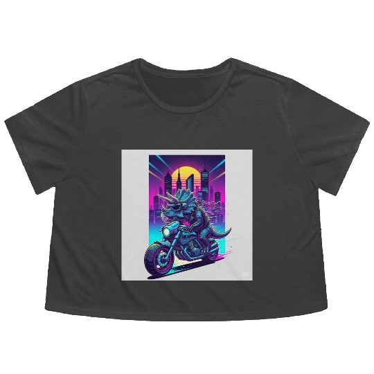 Futuristic Rhinoceros Cyber Ride Flowy Cropped Tees