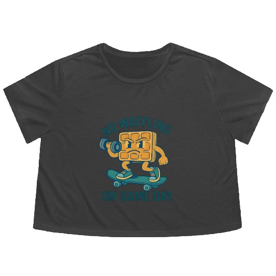 Waffle Character Skateboard Design Flowy Cropped Tees