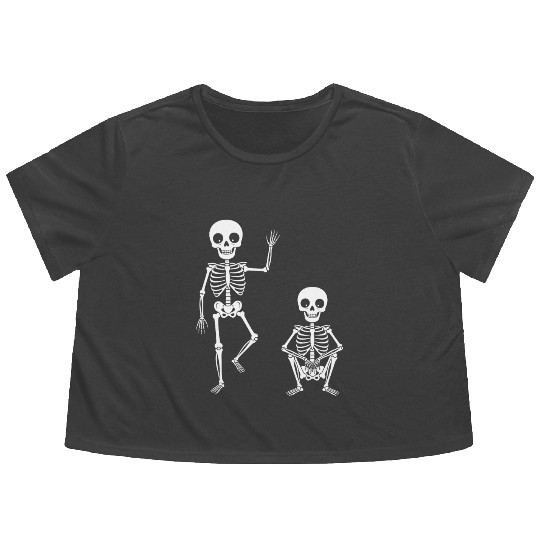 Funny Halloween Skeleton Spooky Season Cute Ghost Flowy Cropped Tees