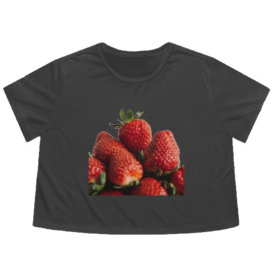 Vivid Strawberry Cluster Print Flowy Cropped Tees