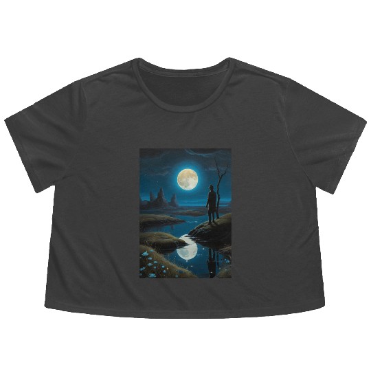 Mystic Night Under the Full Moon Flowy Cropped Tees