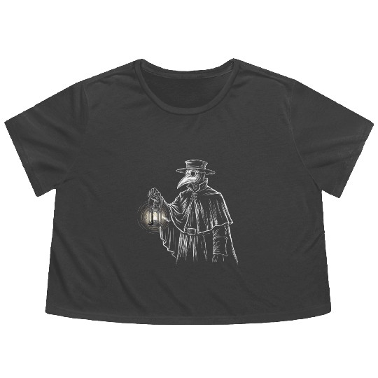 Dark Medieval Plague Doctor Illustration Flowy Cropped Tees