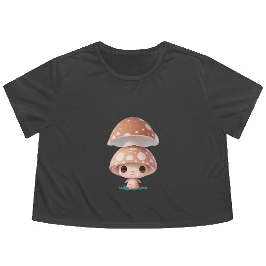 Cute Mushroom Character Illustration Flowy Cropped Tees