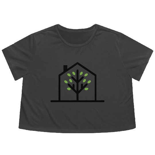 Eco-Friendly Tree Inside House Outline Flowy Cropped Tees