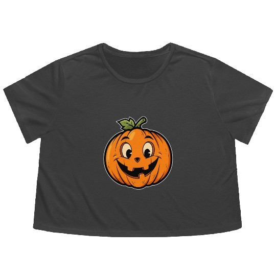 Playful Jack-o'-Lantern Cartoon Design Flowy Cropped Tees