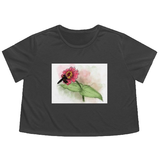 Wildflower and Bumblebee Illustration Flowy Cropped Tees