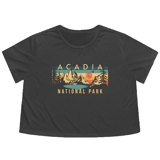 Mountain Sunset at Acadia National Park Flowy Cropped Tees