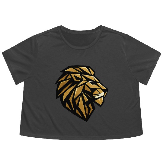 Geometric Gold Lion Head Side Profile Modern   Flowy Cropped Tees