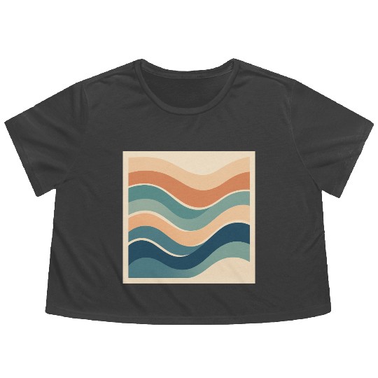 Serene Ocean Wave Abstract Design Flowy Cropped Tees