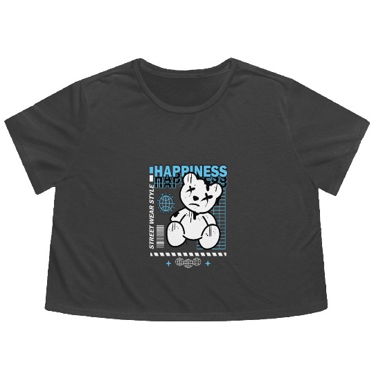 Urban Graffiti Teddy Bear Design Flowy Cropped Tees