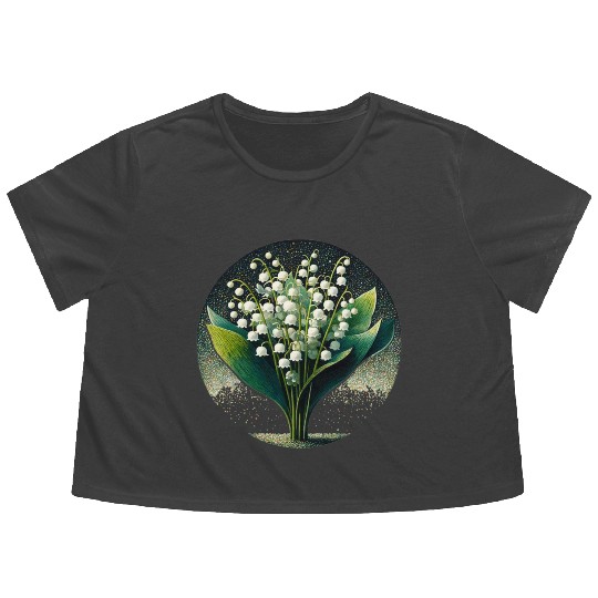 Mystical Lily of the Valley Illustration Flowy Cropped Tees