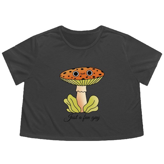 Whimsical Mushroom Cartoon Illustration Flowy Cropped Tees