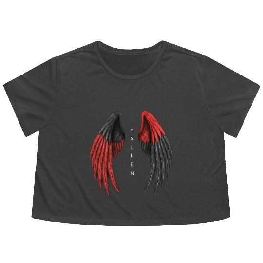 Red and Black Angel Wings Illustration Flowy Cropped Tees