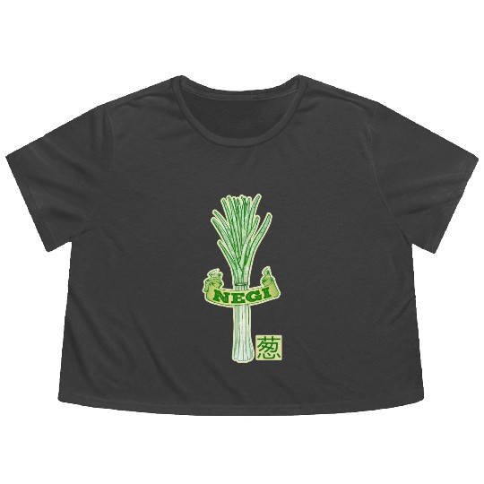 Fresh Green Onion Illustration Negi Japanese Flowy Cropped Tees