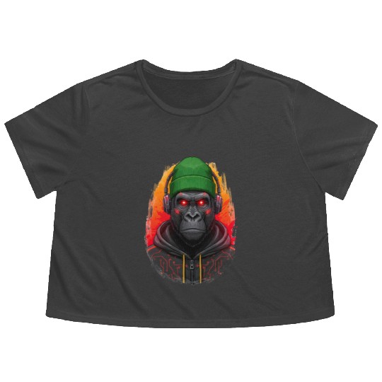 Cyberpunk Gorilla Digital Art Flowy Cropped Tees