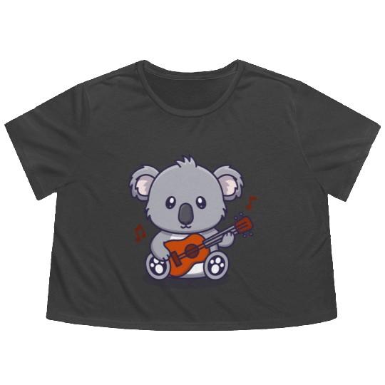 Cute Koala Playing Guitar Illustration Flowy Cropped Tees