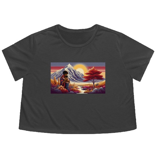 Embracing Nature Sunset Scene Flowy Cropped Tees