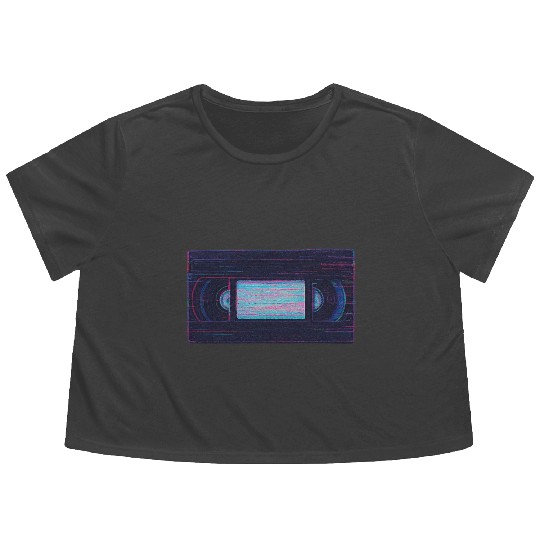 Retro VHS Tape Neon Glow Design Flowy Cropped Tees
