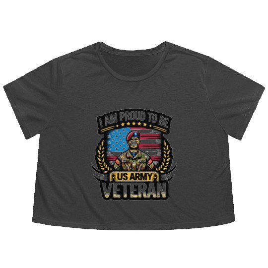 Proud US Army Vet Emblem Flowy Cropped Tees