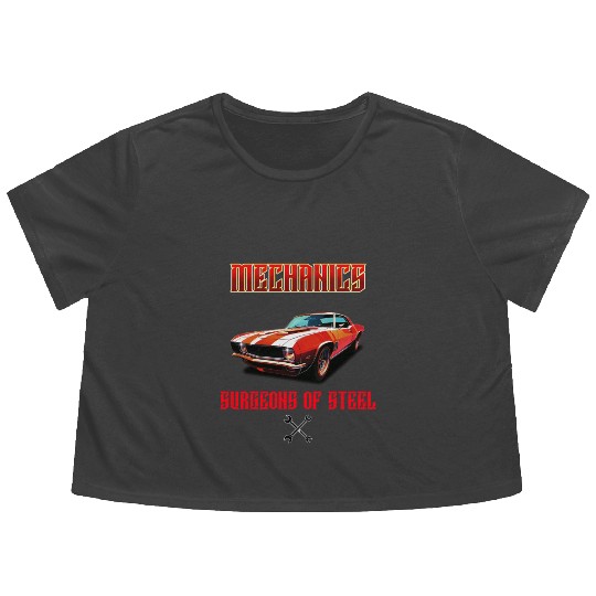 Muscle Car and Steel Mechanics Design Flowy Cropped Tees