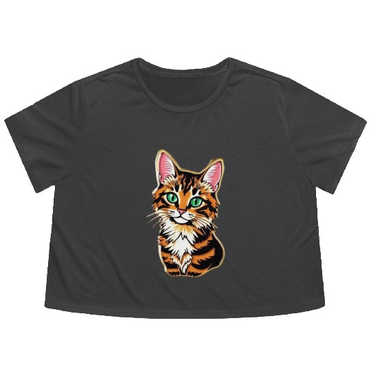 cat Tiger Cub Illustration Flowy Cropped Tees