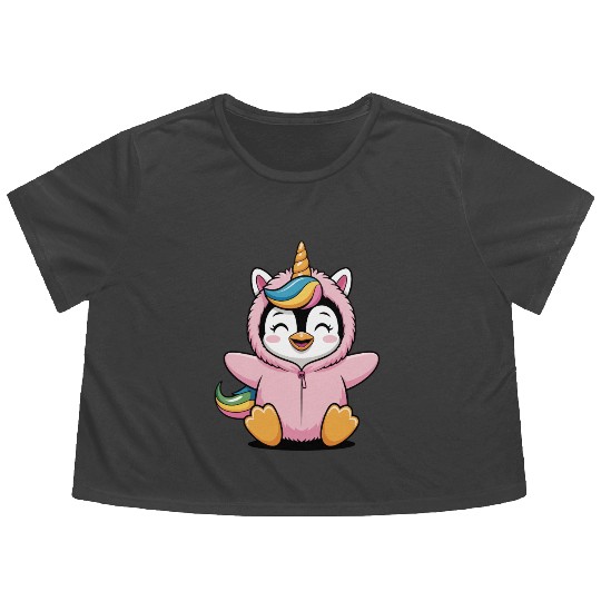 Colorful Unicorn Penguin Costume Flowy Cropped Tees