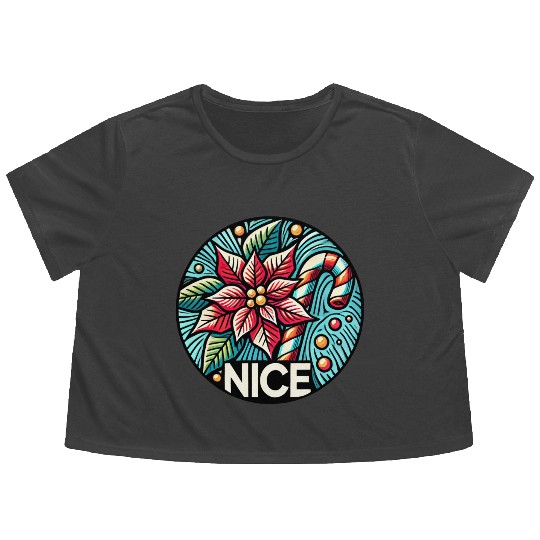 Festive Poinsettia Holiday Patch Flowy Cropped Tees