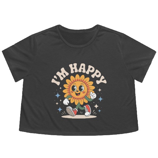 Retro Happy Sunflower Flowy Cropped Tees