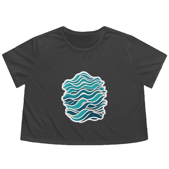 Abstract Ocean Wave Pattern Flowy Cropped Tees