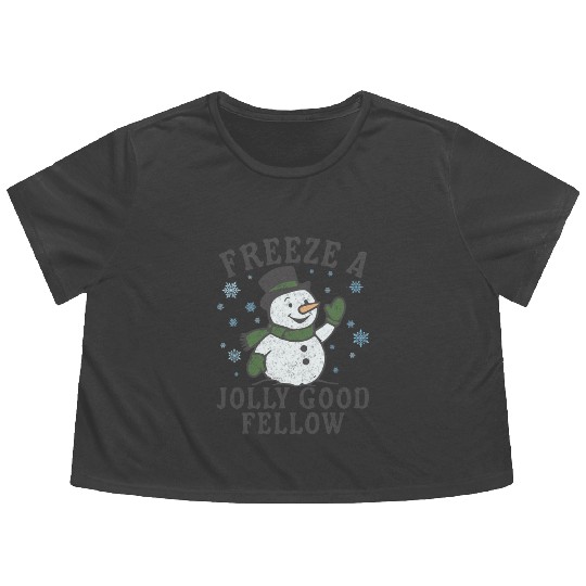 Frosty Snowman Jolly Greeting Design Flowy Cropped Tees