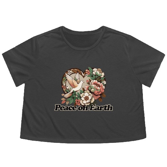 Peaceful Dove Heart Floral Design Flowy Cropped Tees