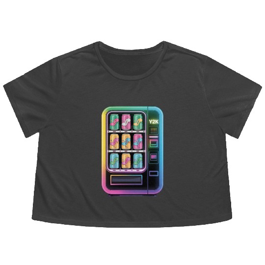 Y2K Cyber Vending Machine with Iridescent Drinks Flowy Cropped Tees