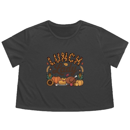 Leopard Fall Autumn Thanksgiving Lunch Lady Flowy Cropped Tees
