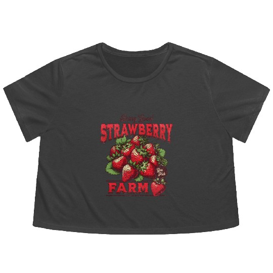 Strawberry Farm Vintage Illustration Flowy Cropped Tees