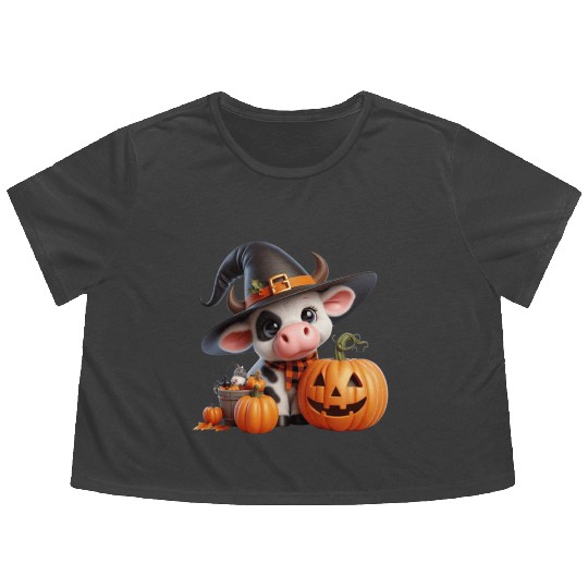 Cute Halloween Cow Flowy Cropped Tees