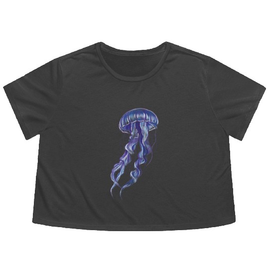 Bioluminescent Purple Jellyfish Illustration Flowy Cropped Tees