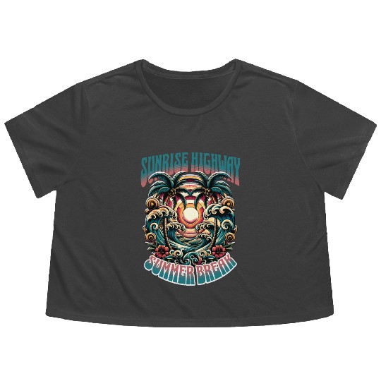 Sunrise Highway Summer Break Design Flowy Cropped Tees