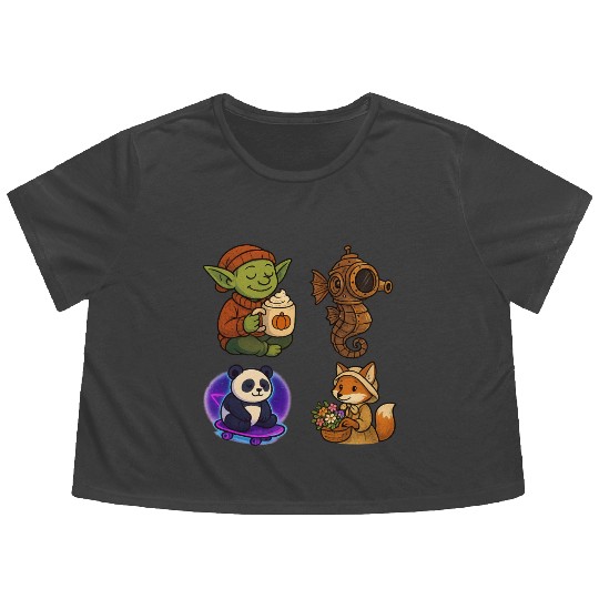 Whimsical Forest Creature Collection Flowy Cropped Tees