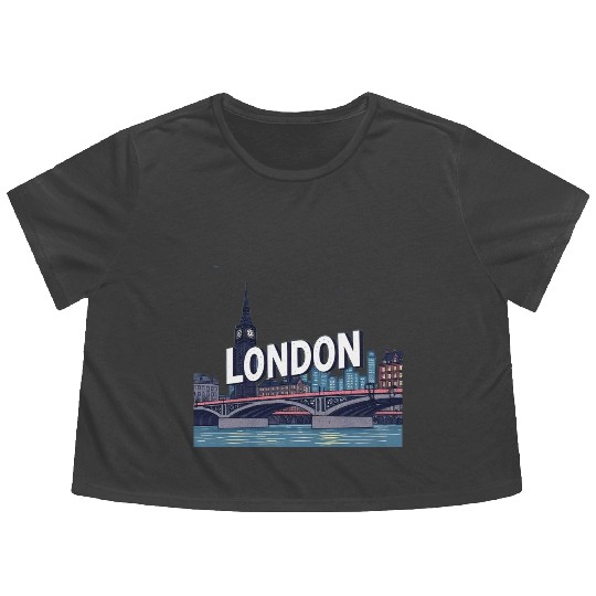 London Night Skyline Illustration Flowy Cropped Tees
