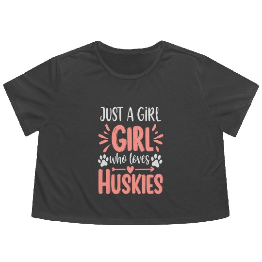 Husky Lover Gift - Just A Girl Who Loves Huskies Flowy Cropped Tees