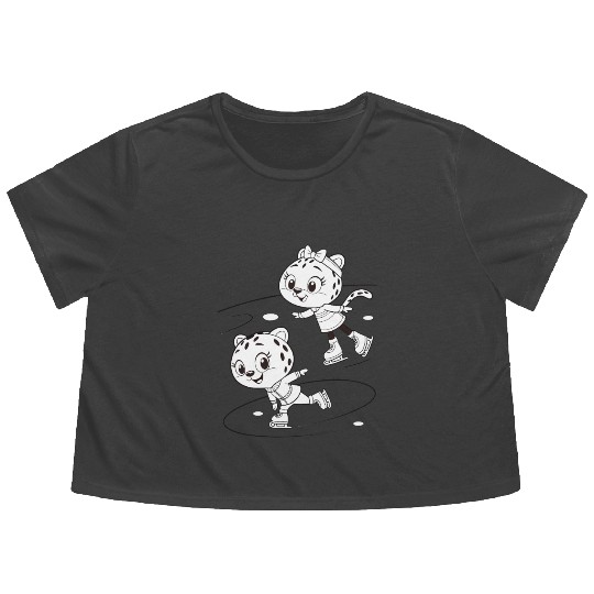 Black-and-White Leopard Cubs Ice Skating  Flowy Cropped Tees