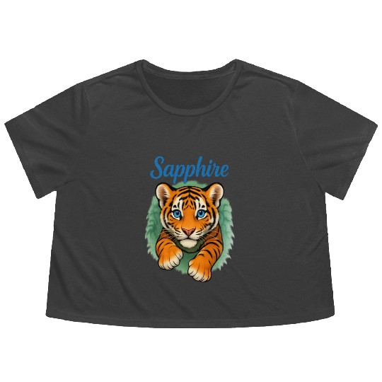 Vivid Tiger Cub Illustration - Sapphire Flowy Cropped Tees
