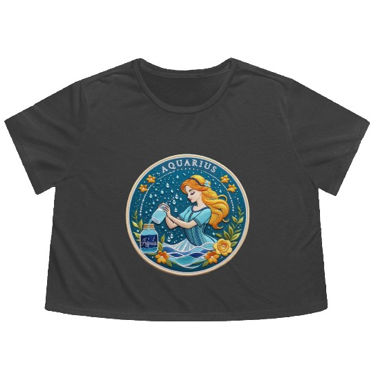 Aquarius Stylish Watercolor Zodiac Illustration Flowy Cropped Tees