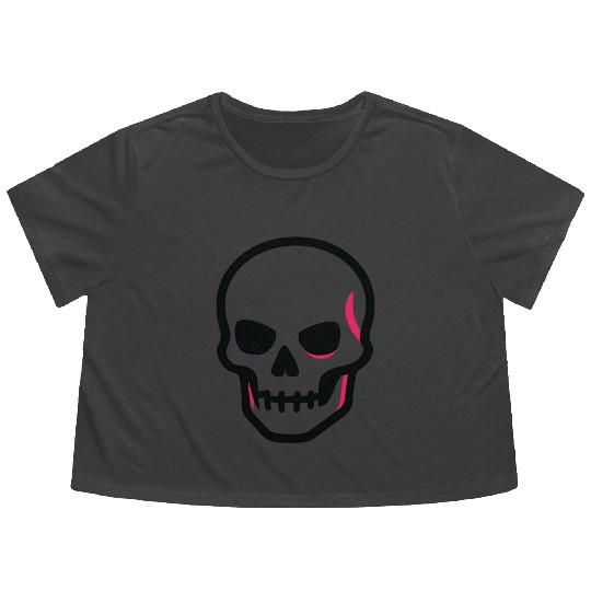 Neon Pink Skull Graphic Design Flowy Cropped Tees