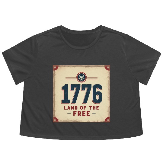 1776 Land of the Free Patriotic Emblem Flowy Cropped Tees